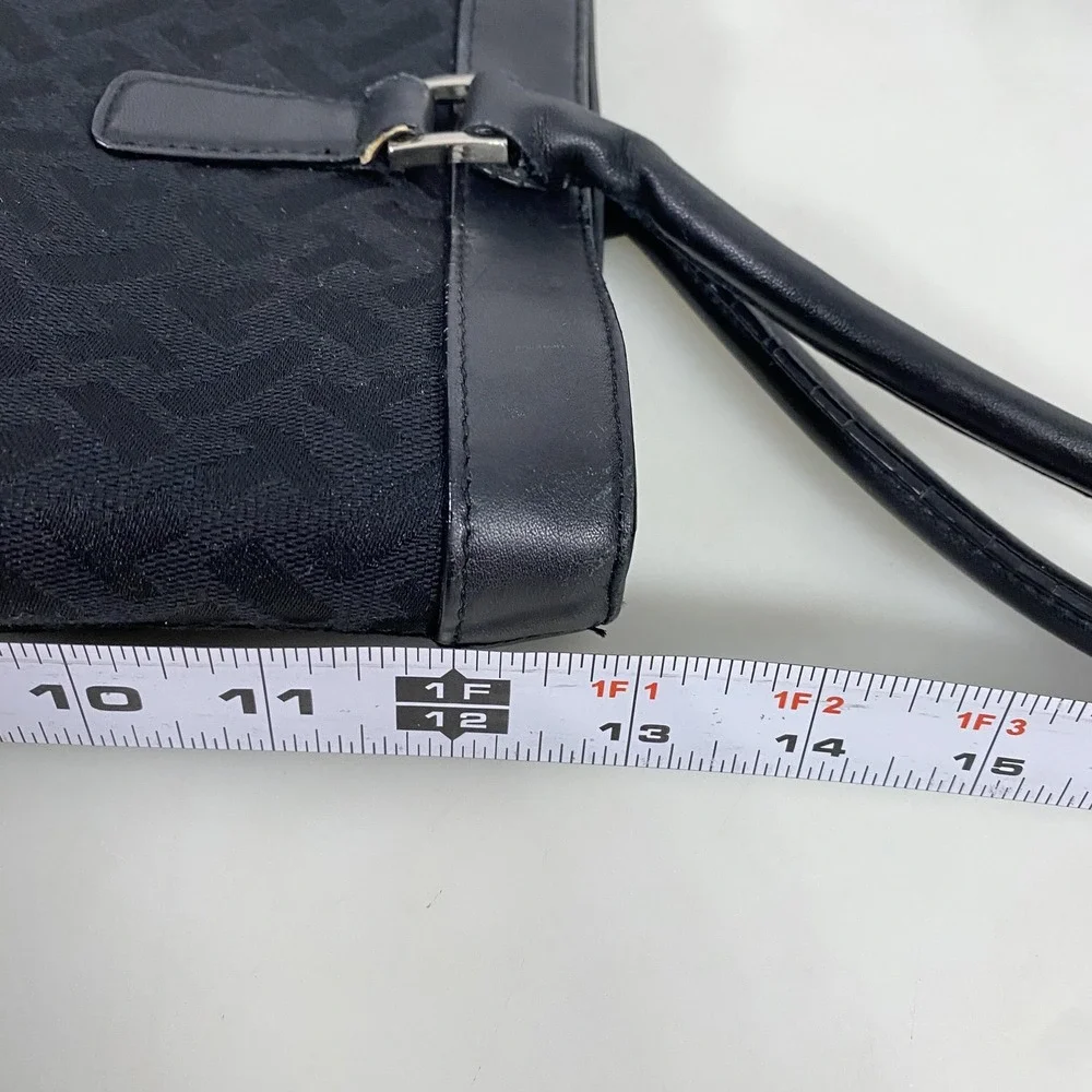 Talbots Tote Bag Womens Black Shoulder Bag Leather Trim Logo Monogram Handbag